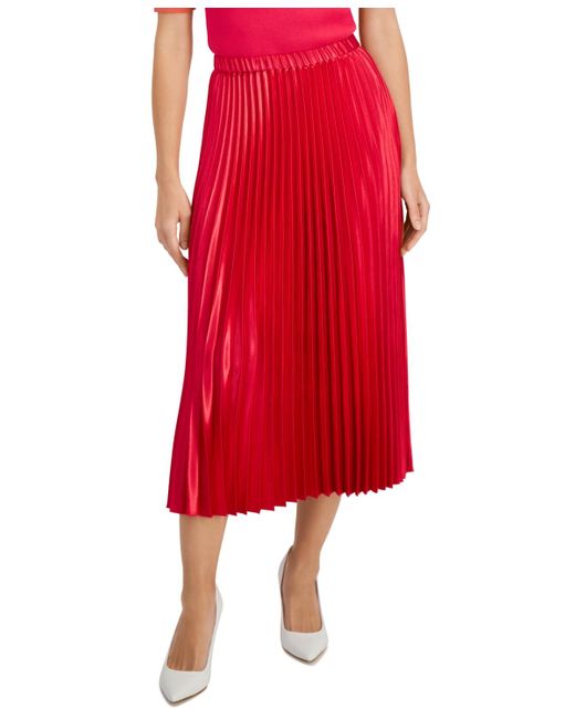 Anne Klein Red Pleated Pull-on Midi Skirt