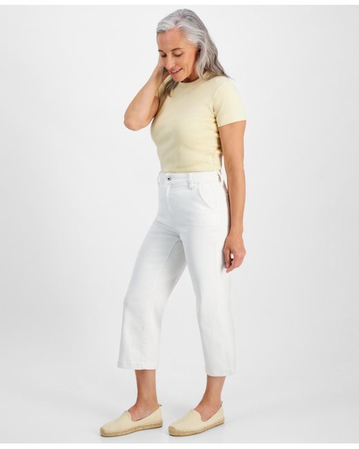 Style & Co. White High-rise Wide-leg Crop Jeans