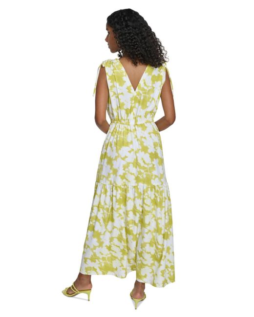 Calvin Klein Yellow V-neck Sleeveless Maxi Dress