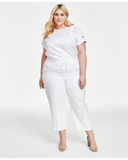 Anne Klein White Plus Size Mid Rise Drawstring Crop Pants