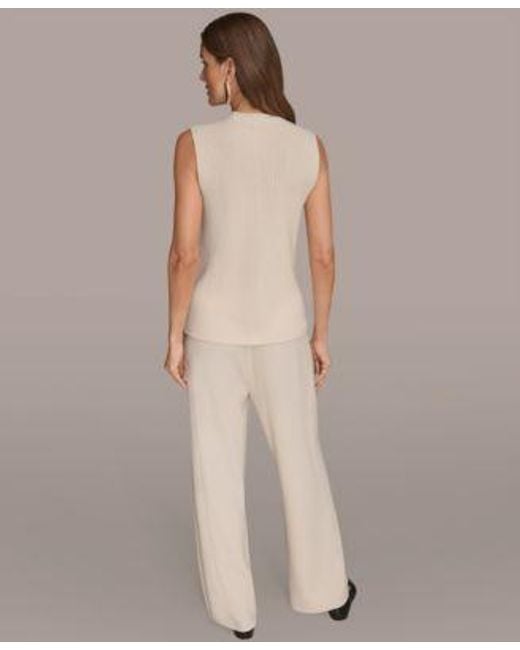 Donna Karan Natural Crewneck Sleeveless Sweater Pull On Sweater Pants