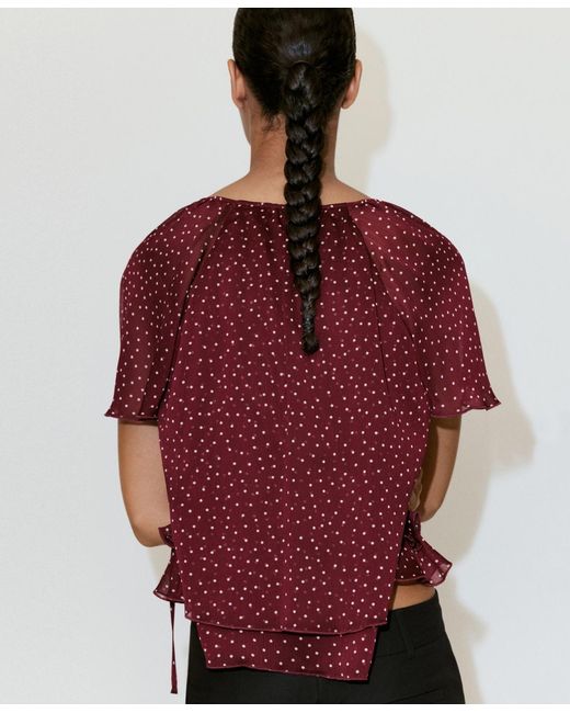 Mango Red Bow Polka-dot Blouse