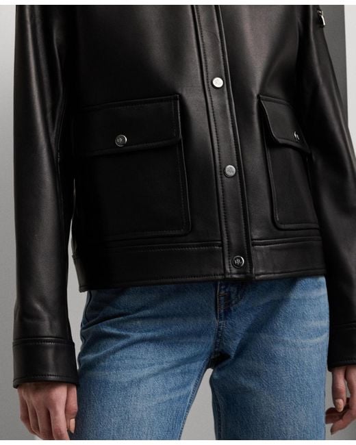 Ralph Lauren Black Buttoned Leather Jacket