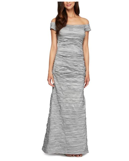 Alex Evenings Off-the-shoulder Taffeta Crinkled Gown in Metallic | Lyst
