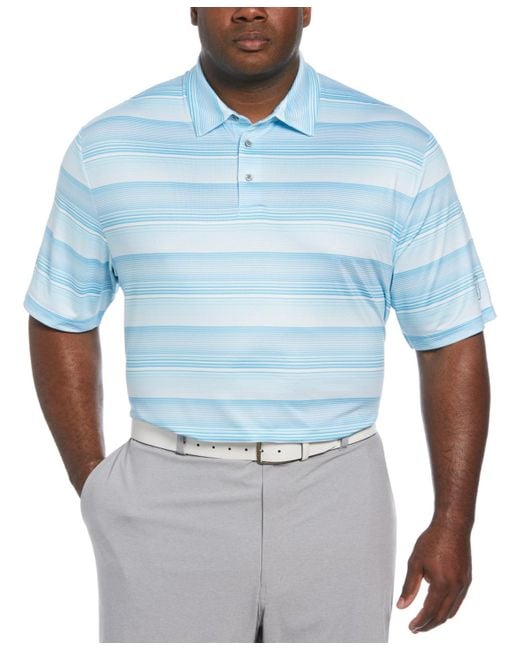 PGA TOUR Blue Big & Tall Linear Energy Stretch Moisture-wicking Textured Stripe Golf Polo Shirt for men