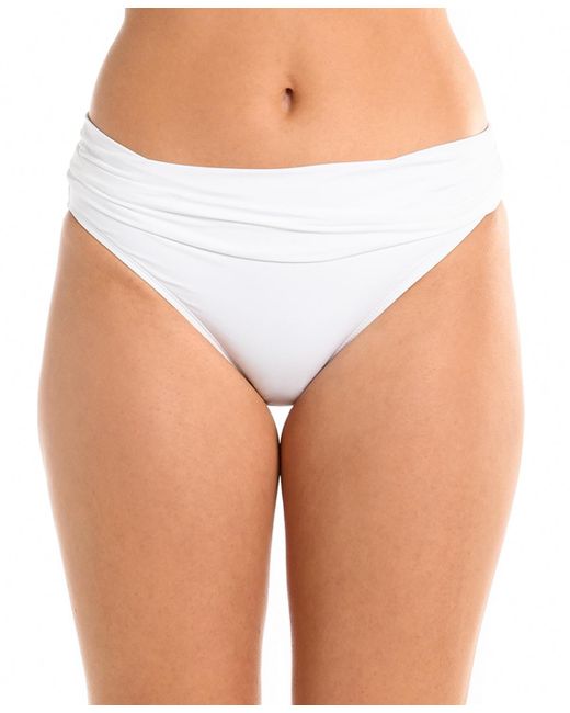 La Blanca White Shirred Banded Hipster Bikini Bottoms