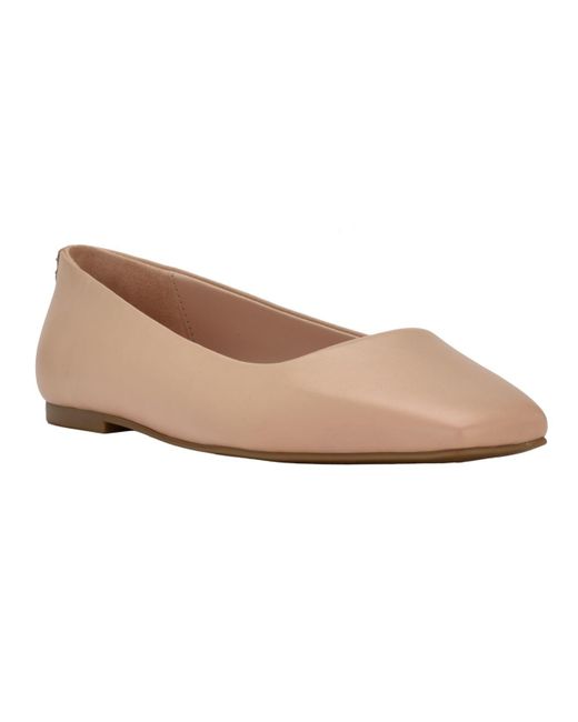 Calvin Klein Leather Nyta Square Toe Dress Flats in Light Natural