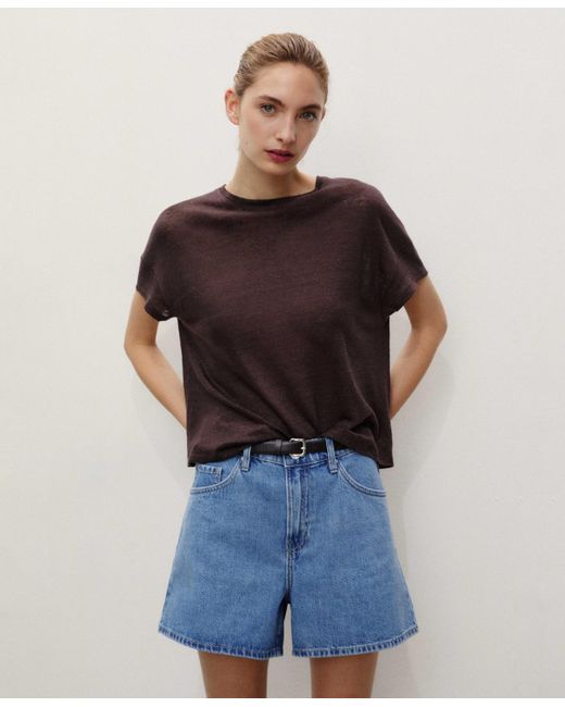 Mango Blue High-rise Denim Shorts