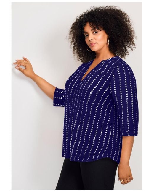 Avenue Blue Split-neck Foil Top