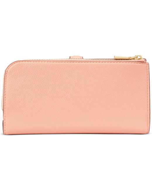 Kate Spade Pink Deco Pebbled Leather Zip Slim Wallet