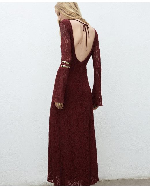 Mango Bell Sleeves Lace Dress in Red | Lyst