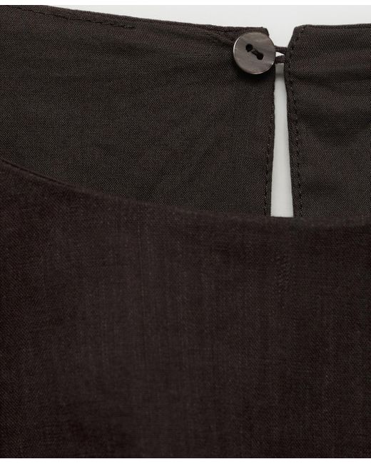 Mango Black Ramie Cropped Balloon Blouse