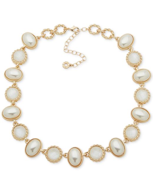 Anne Klein Metallic Gold-tone White Stone & Mother-of- Collar Necklace
