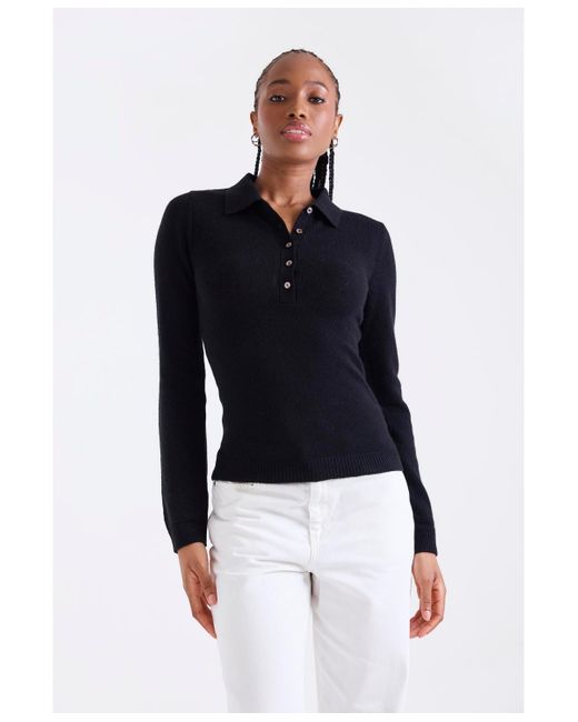 1982 Blue Amaya Cashmere Button Detail Polo Top