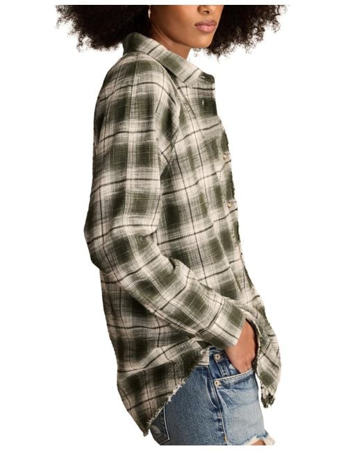 Lucky Brand Gray Tunic Plaid Button Down Shirt