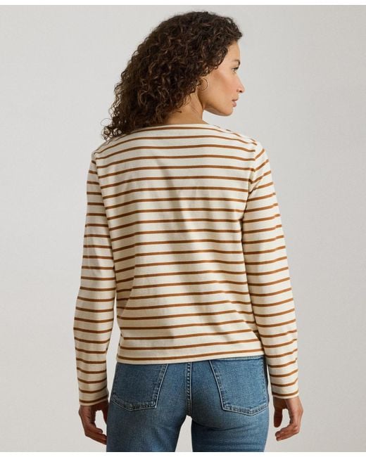 Ralph Lauren Natural Striped Jersey Snap Trim Boatneck Top P Xs Xxl