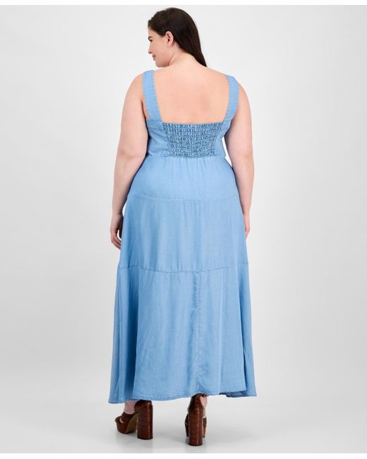 Vince Camuto Blue Plus Size Square-neck Tiered Maxi Dress
