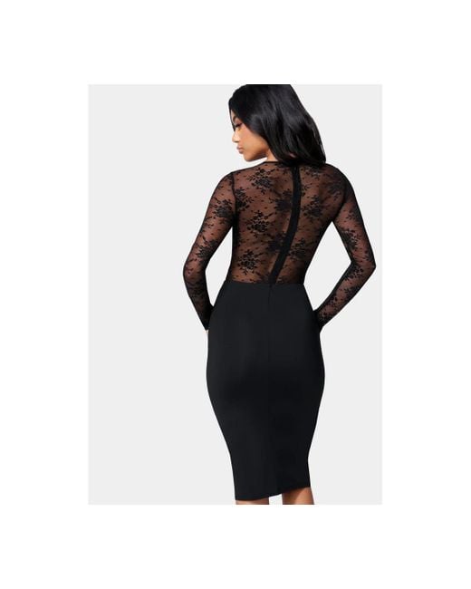Bebe Women's Black Lace Inset Midi Dress Bebe Women's Black Lace Inset Midi Dress