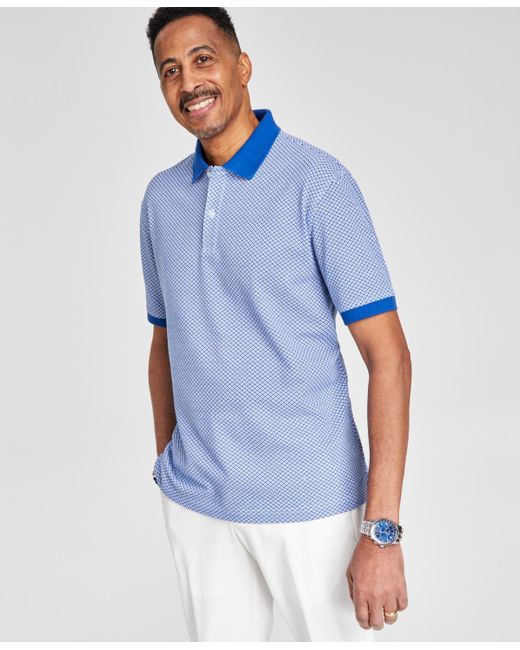 Club Room Blue Geometric Short-sleeve Polo Shirt for men