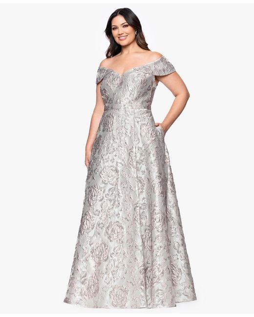 Xscape White Plus Size Off The Shoulder Long Ball Gown