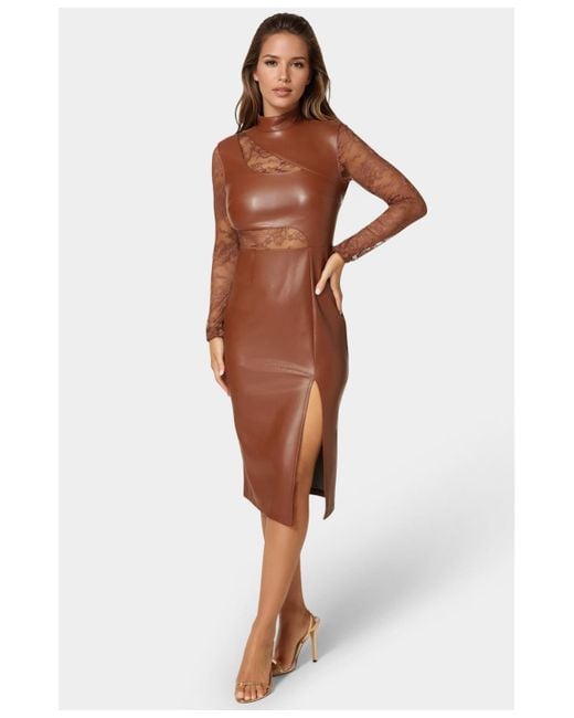 Bebe White Faux Leather Lace Illusion Midi Dress