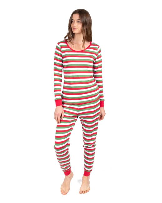 Leveret Red Two Piece Cotton Striped Holiday Pajamas