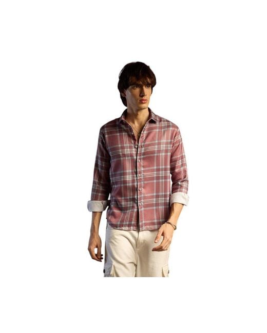 Campus Sutra Brown Tartan Plaid Shirt for men