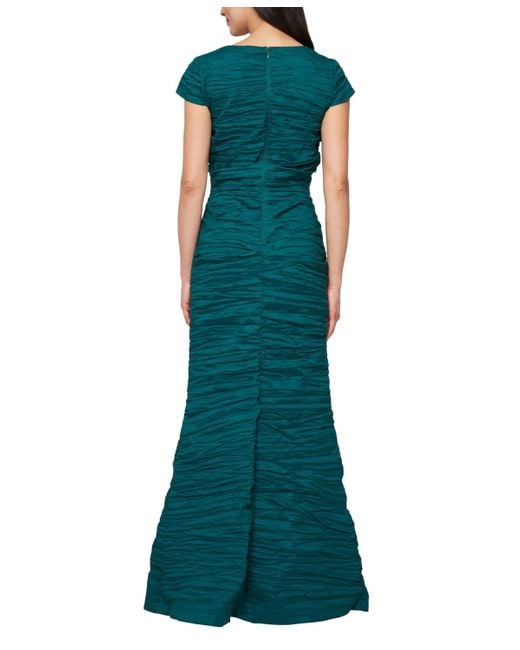 Alex Evenings Green Crinkle Stretch Taffeta Long Gown
