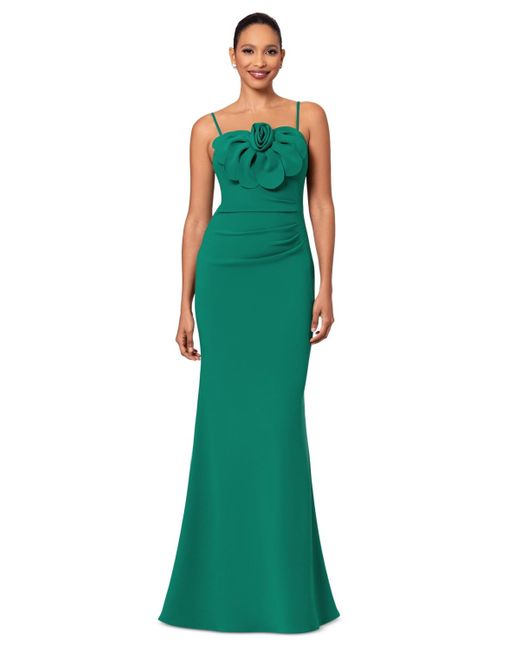 Betsy & Adam Green Floral-detail Ruched Gown