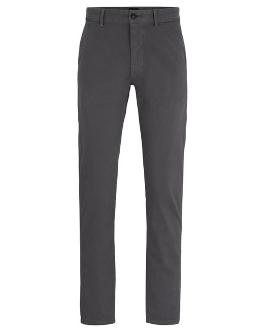 Boss Gray Boss By Stretch-cotton Satin Slim-fit Chinos for men