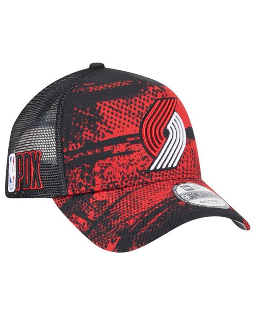 KTZ Black/red Portland Trail Blazers Tip Off A-frame Trucker 9forty Adjustable Hat for men