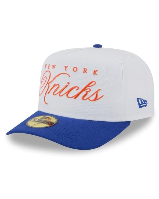 KTZ White/blue New York Knicks 2025 Nba Draft A-frame 59fifty Fitted Hat for men