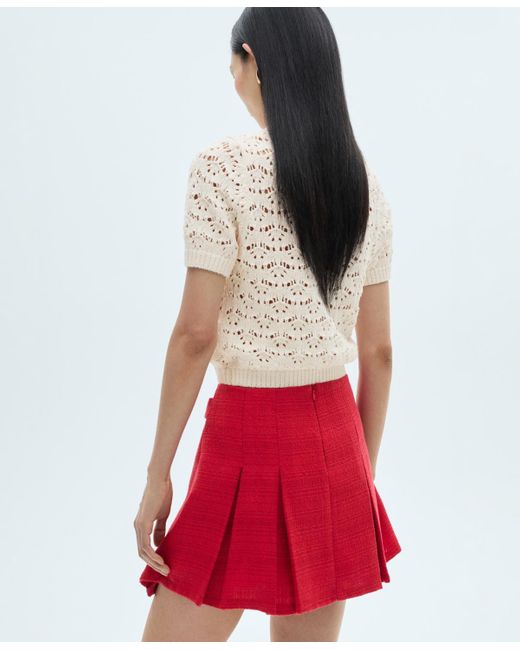 Mango Red Short Openwork Knitted Sweater