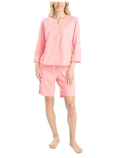Muk Luks Pink 2-pc. Cabana Casual Cotton Pajamas Set