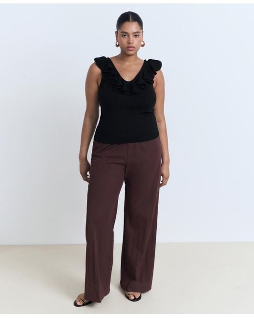 Mango Black Ruffle Knit Top