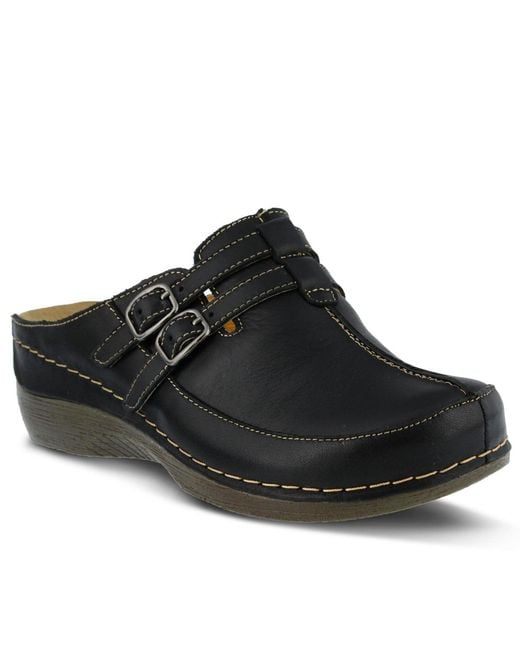 Spring Step Black Happy Multi-strap Leather Slip-on Clogs