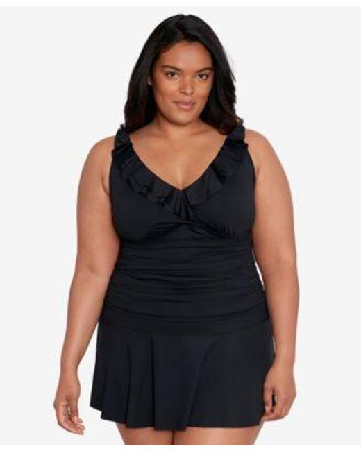 Lauren by Ralph Lauren Black Plus Size Ruffled Tankini Top Ruffled Swim Skirt