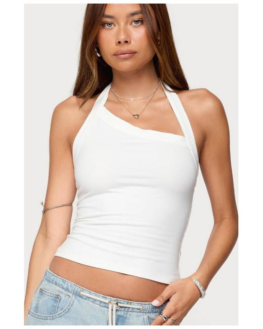 Edikted White Kylan Asymmetric Halter Top