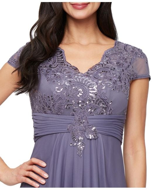 Alex Evenings Purple Embellished Short-sleeve Gown