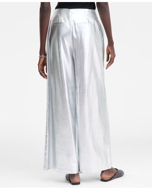 INC International Concepts White Metallic Wide-leg Pants