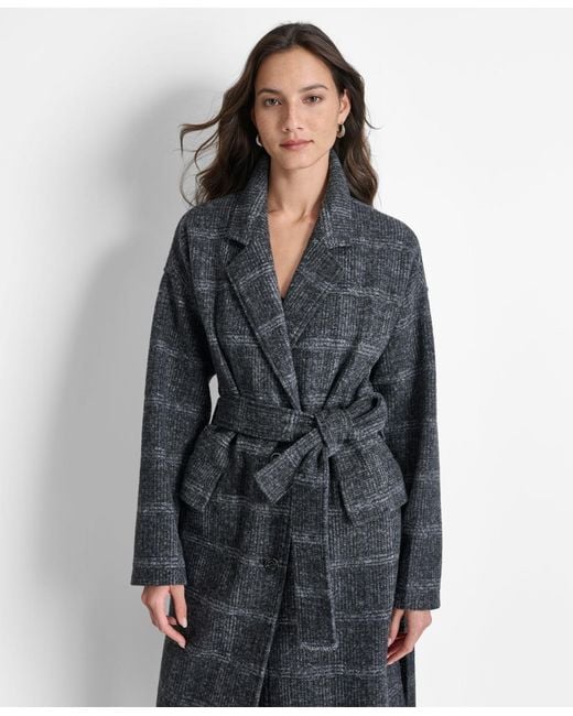 DKNY Gray Belted Long-sleeve Robe Coat