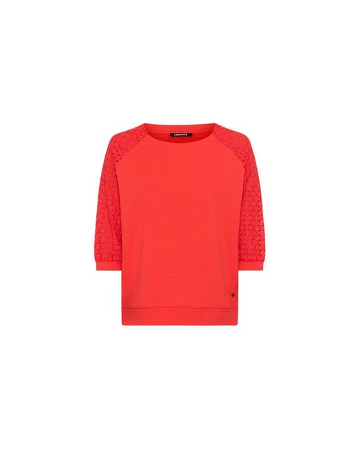 Olsen Red Jersey And Eyelet Mixed Media Top