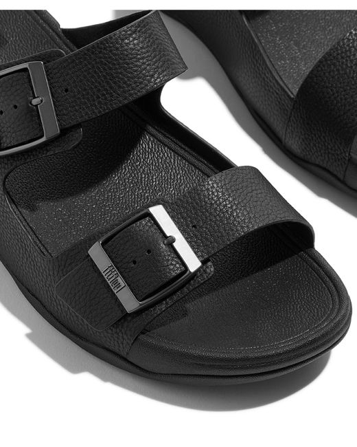 Fitflop Black Gogh Moc Buckle Tumbled Leather Slides for men