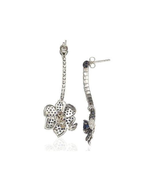 SUZY LEVIAN NEW YORK Blue Suzy Levian Sterling Silver Sapphire & Created White Sapphire Flower Petal Drop Dangle Earrings