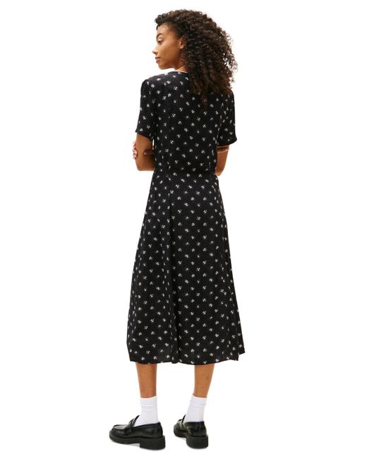 Tommy Hilfiger Black Floral-print Picot-trim Shirtdress