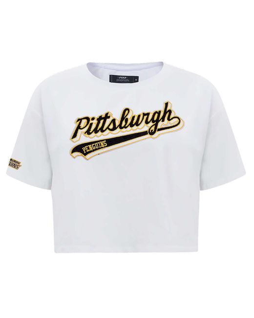 Pro Standard White Pittsburgh Penguins Boxy Script Tail Cropped T-shirt