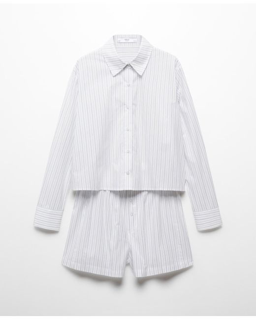 Mango White Two-piece Striped Cotton Pajamas