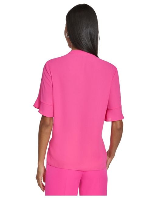 Karl Lagerfeld Pink Paris Ruffled Elbow-sleeve Blouse