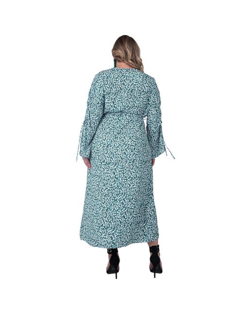 Standards & Practices Blue Plus Size Ruched Long Sleeve Wrap Dress Maxi Length