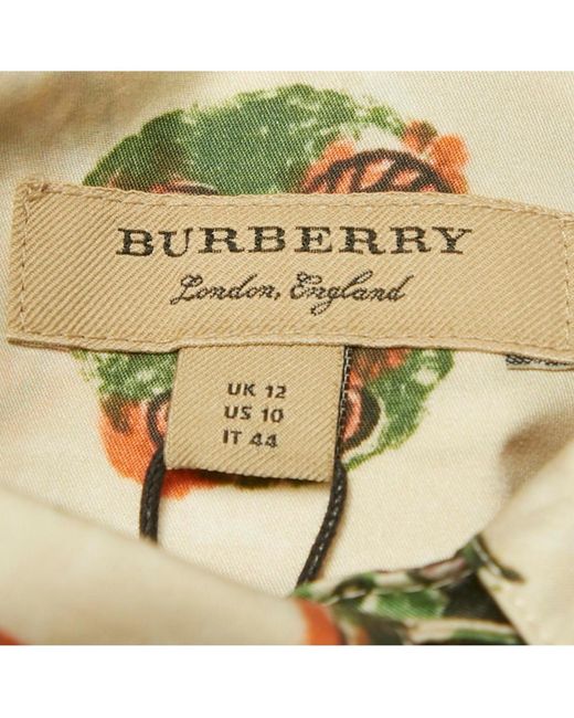 Pre-owned Burberry White Beige Mask Print Cotton Ruffle Detail Shirt